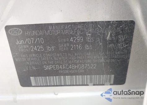 2011 Hyundai Sonata Gls z USA, uszkodzony, nr VIN 5NPEB4AC4BH087522